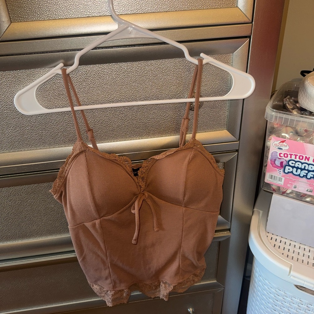 Almost Famous Tan Padded Lace Trim Cami